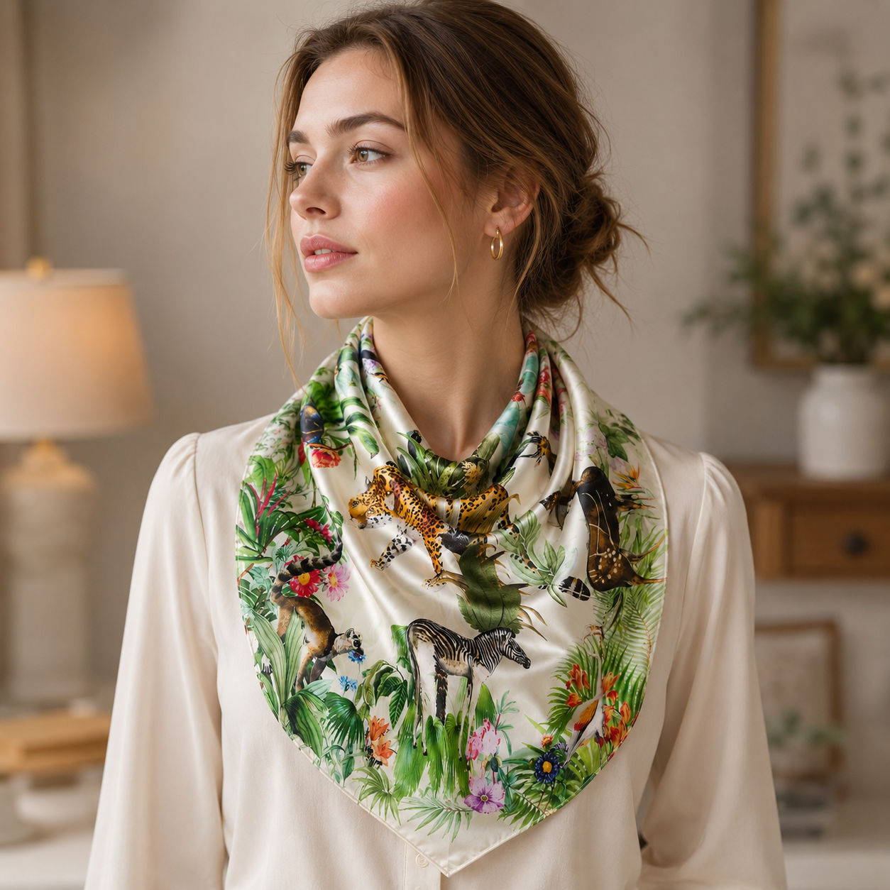 Abstract Jungle Print Silk Foulard